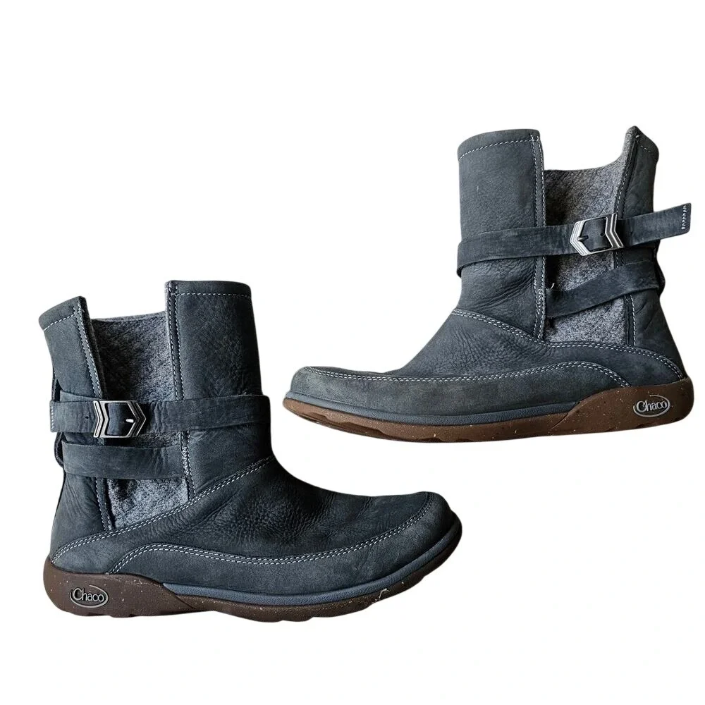 Chaco Hopi Grey Leather Felt Winter Comfy Boots Size 9